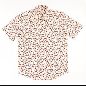 Mushroom Print Button Down Short Sleeve Shirt Size M